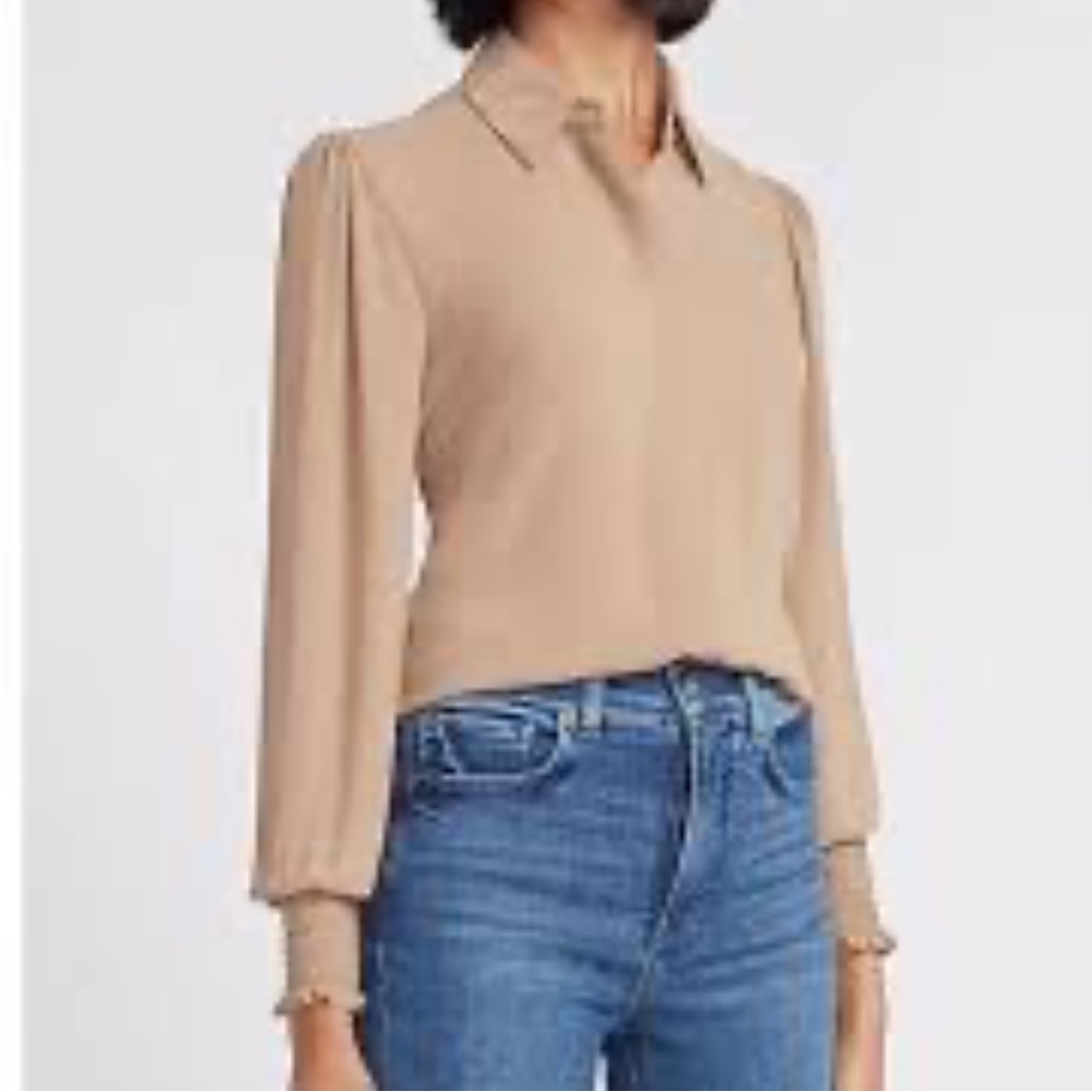 Express Camel Button Down Blouse